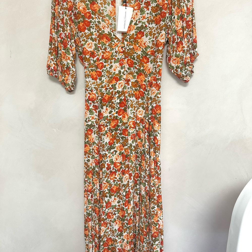 Faithfull the Brand Orange Wrap Midi Dress